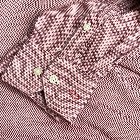 Oscar De La Renta Men’s Button Up Shirt 18 (34-35) Red Herringbone Dressy - Picture 14 of 14